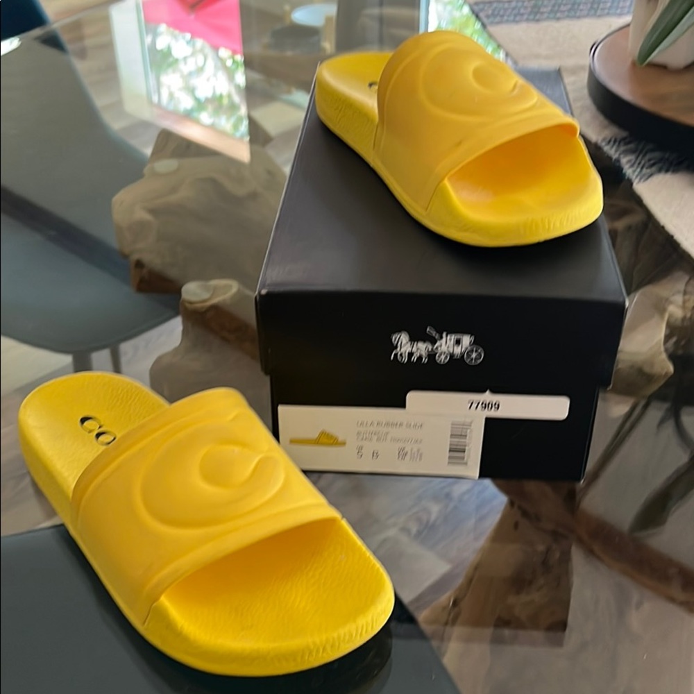 Authentic Coach Yellow Slide Sandals